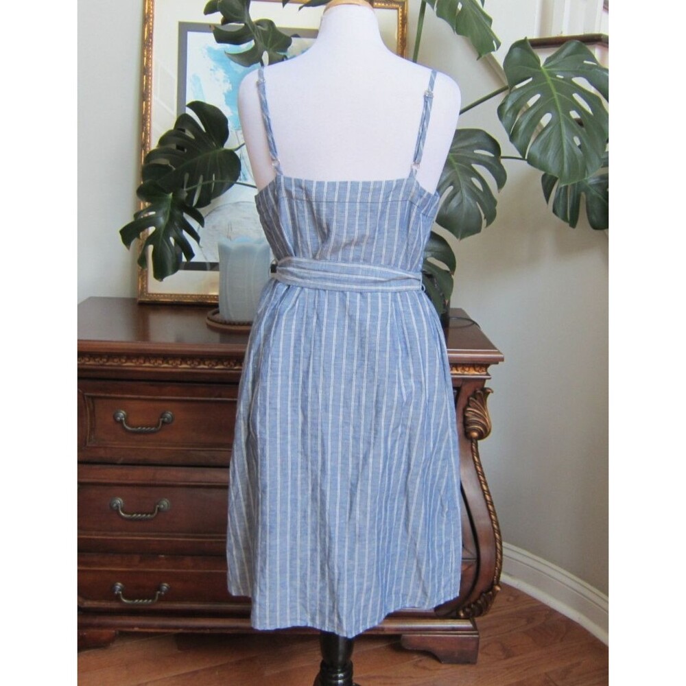 Banana Republic Blue Striped Chambray Linen Blend Belted Shift Dress Size 12 New - Picture 5 of 10